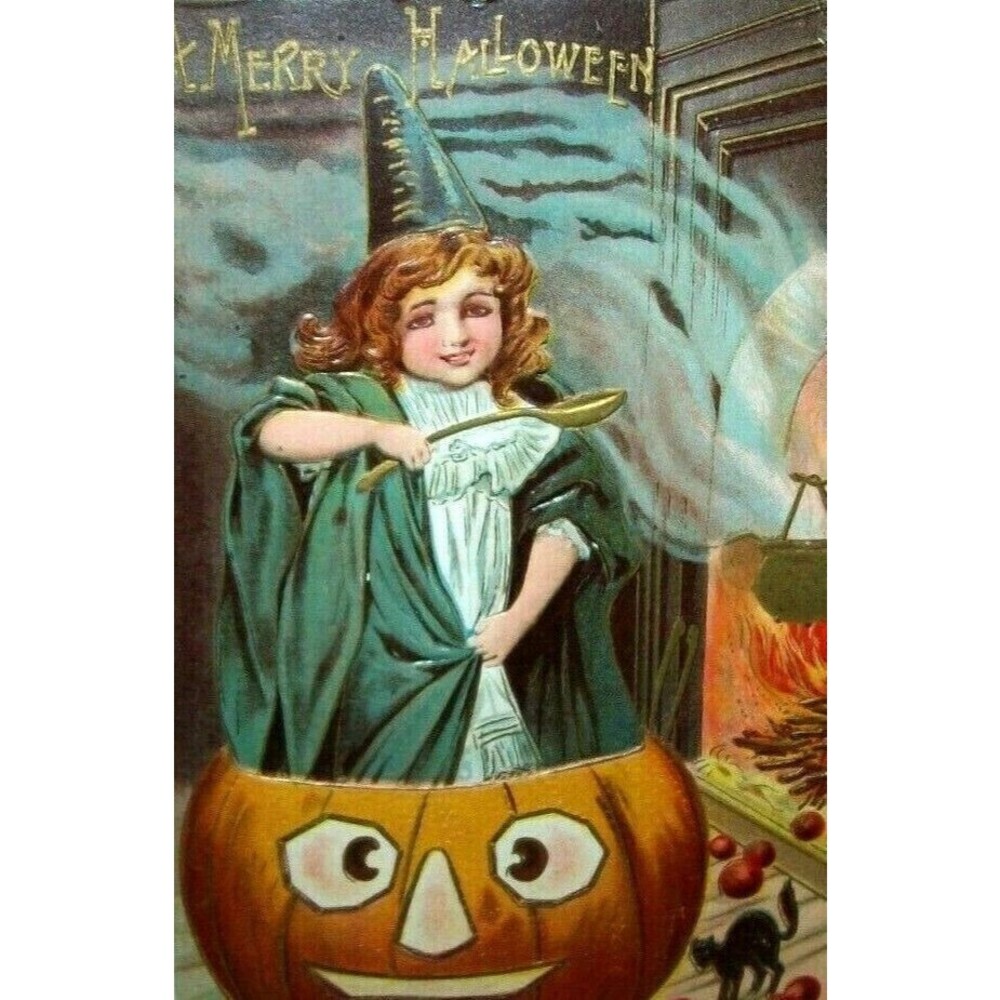 Halloween Fantasy Postcard Sanders Original Embossed Witch Howard Kansas 1909